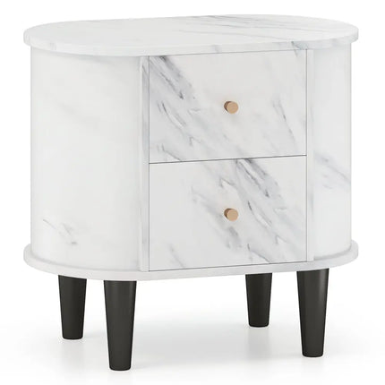 2-Drawer Nightstand Modern Faux Marble Bedside Table with Storage-White Costway