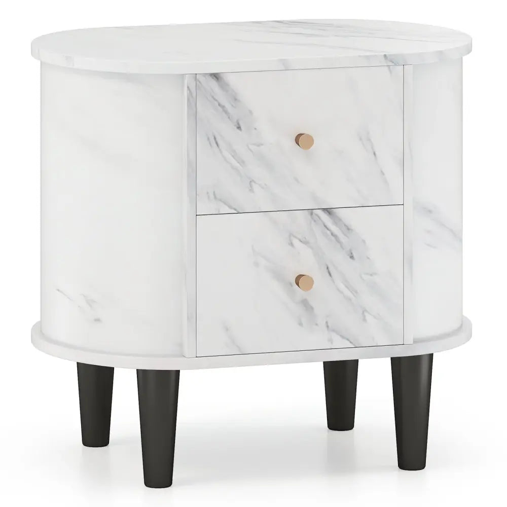 2-Drawer Nightstand Modern Faux Marble Bedside Table with Storage-White Costway