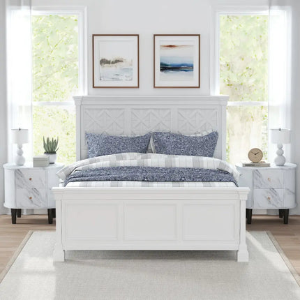 2-Drawer Nightstand Modern Faux Marble Bedside Table with Storage-White Costway