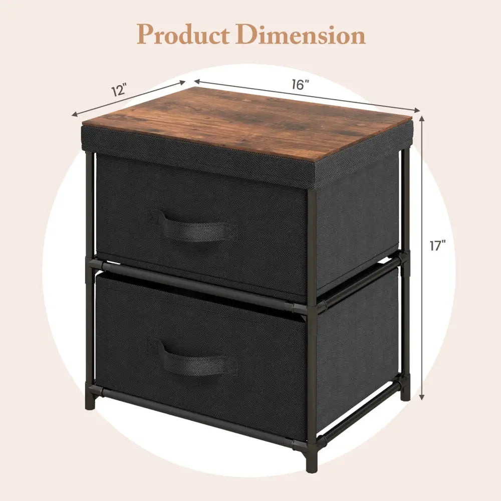 2-Drawer Nightstand with Removable Fabric Bins and Pull Handles-Black Costway
