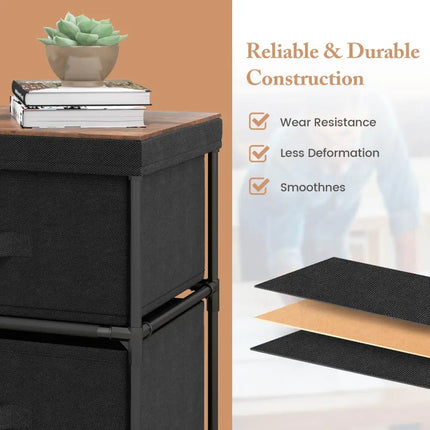 2-Drawer Nightstand with Removable Fabric Bins and Pull Handles-Black Costway