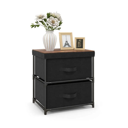 2-Drawer Nightstand with Removable Fabric Bins and Pull Handles-Black Costway