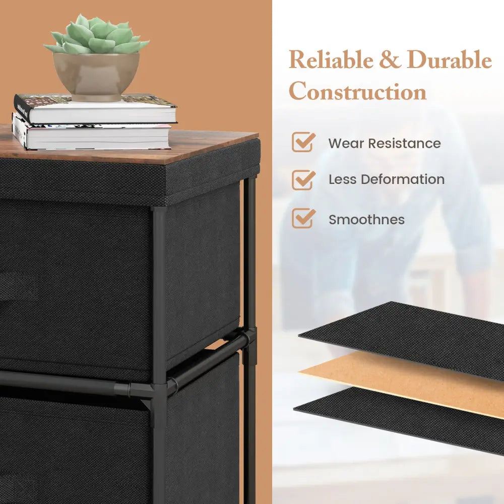 2-Drawer Nightstand with Removable Fabric Bins and Pull Handles Set of 2-Black Costway