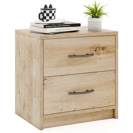 2 Drawer Nightstand with Storage for Living Room-Oak Costway