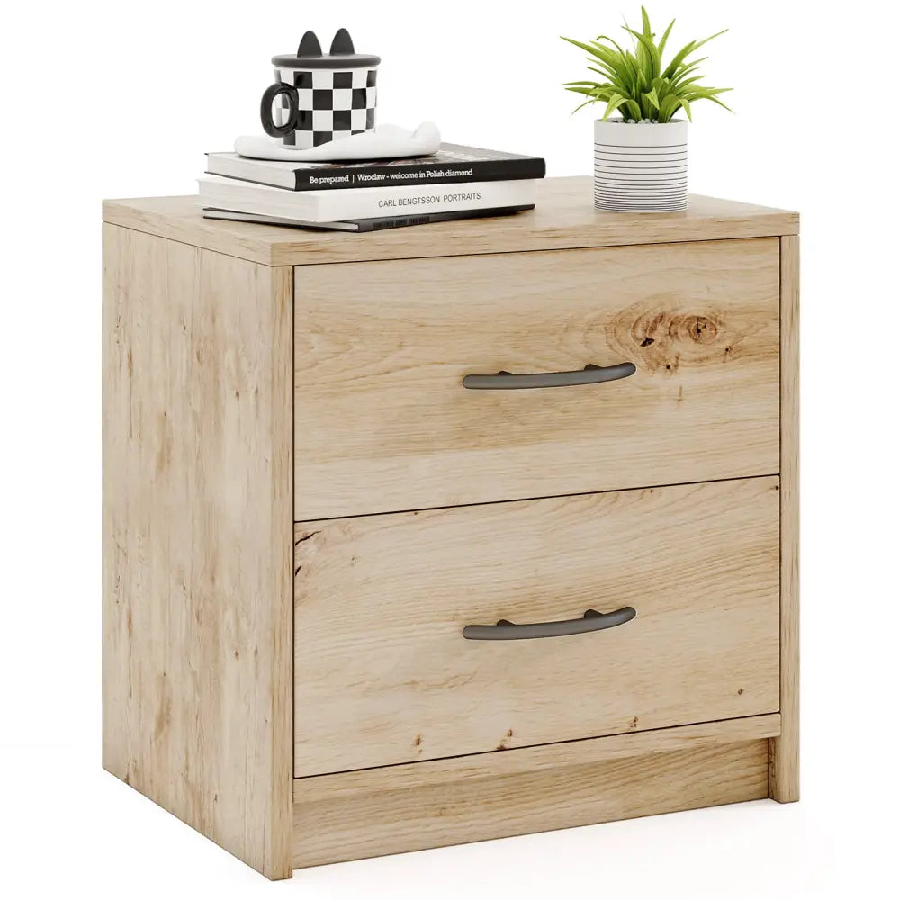 2 Drawer Nightstand with Storage for Living Room-Oak Costway