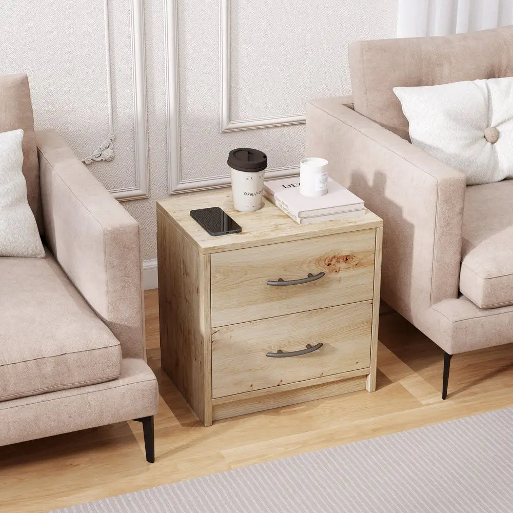 2 Drawer Nightstand with Storage for Living Room-Oak - Oak - Nightstands