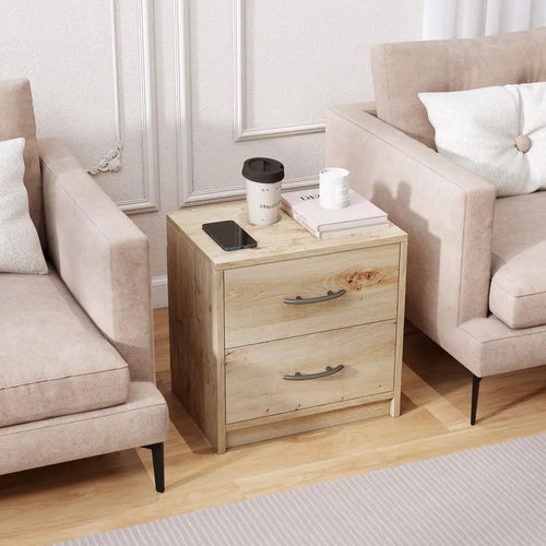 2 Drawer Nightstand with Storage for Living Room-Oak - Oak - Nightstands