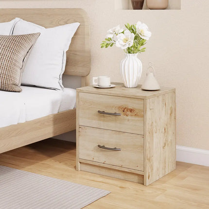2 Drawer Nightstand with Storage for Living Room-Oak Costway