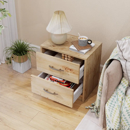 2 Drawer Nightstand with Storage for Living Room-Oak - Oak - Nightstands
