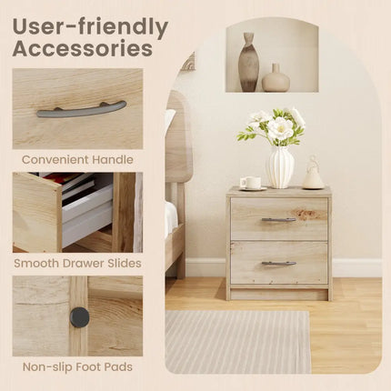 2 Drawer Nightstand with Storage for Living Room-Oak Costway