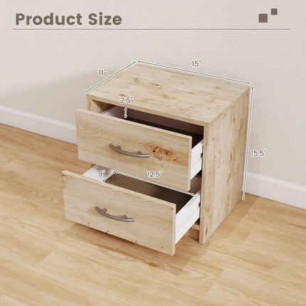 2 Drawer Nightstand with Storage for Living Room-Oak Costway