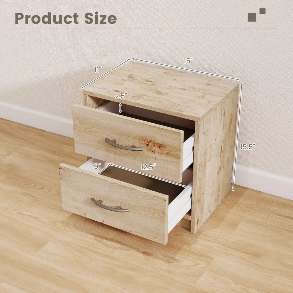 2 Drawer Nightstand with Storage for Living Room-Oak Costway