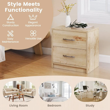 2 Drawer Nightstand with Storage for Living Room-Oak Costway