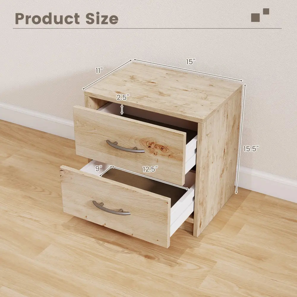 2 Drawer Nightstand with Storage for Living Room-Oak - Oak - Nightstands