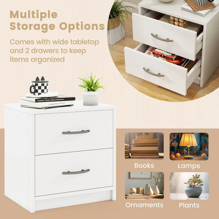 2 Drawer Nightstand with Storage for Living Room-White Costway