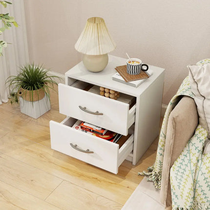 2 Drawer Nightstand with Storage for Living Room-White Costway