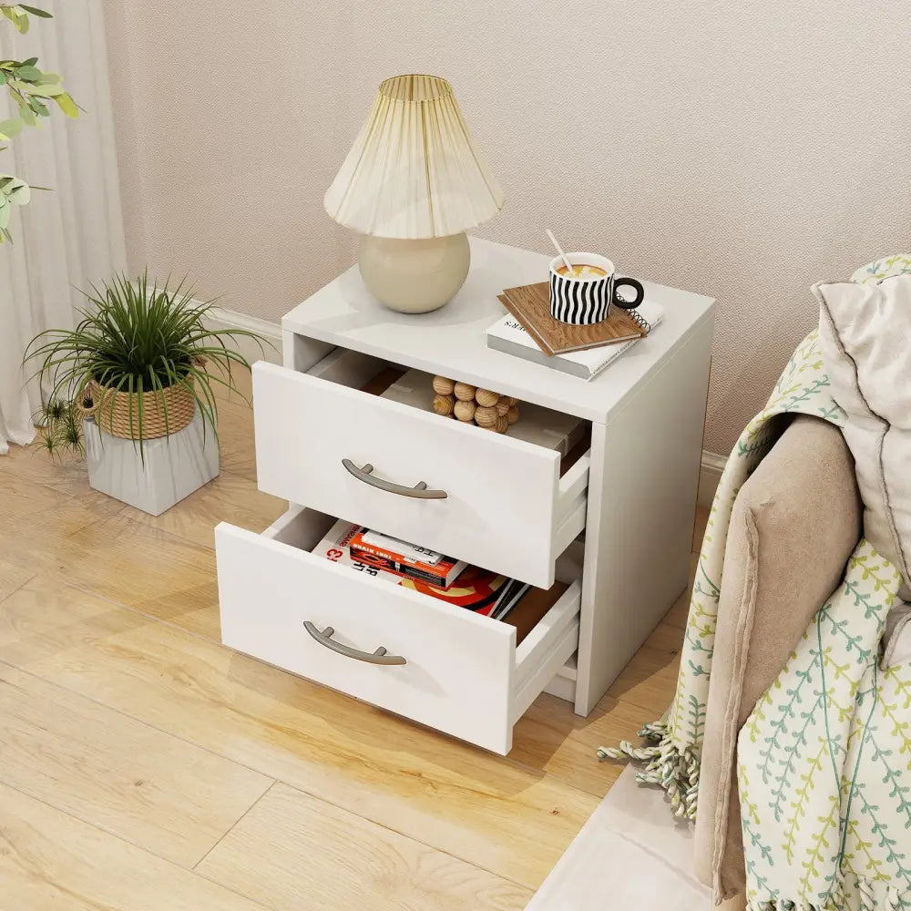 2 Drawer Nightstand with Storage for Living Room-White Costway