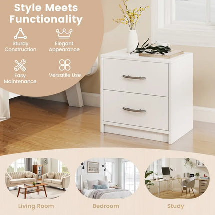 2 Drawer Nightstand with Storage for Living Room-White Costway