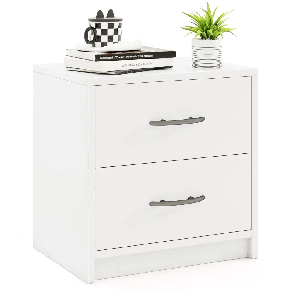 2 Drawer Nightstand with Storage for Living Room-White Costway