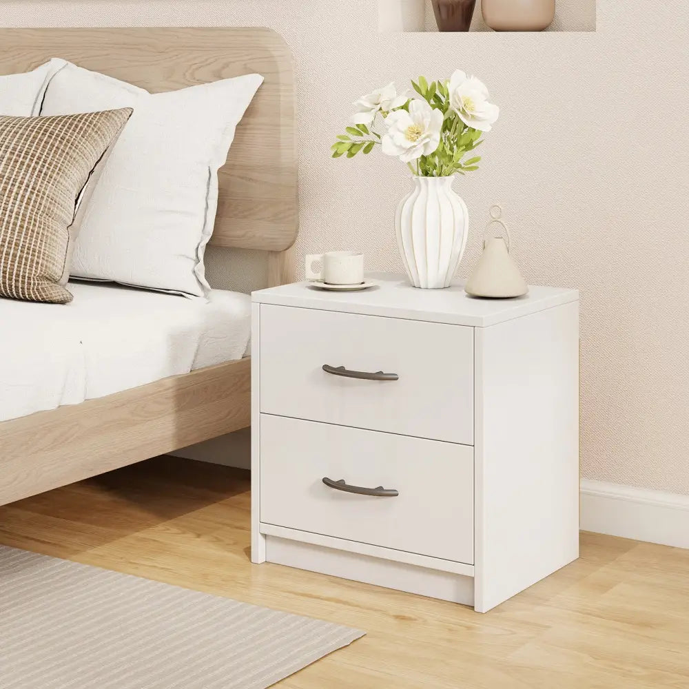 2 Drawer Nightstand with Storage for Living Room-White Costway