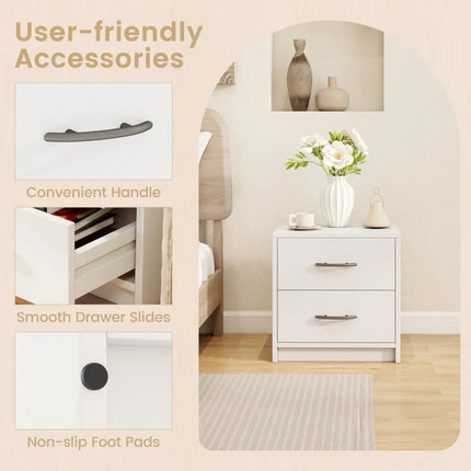 2 Drawer Nightstand with Storage for Living Room-White Costway