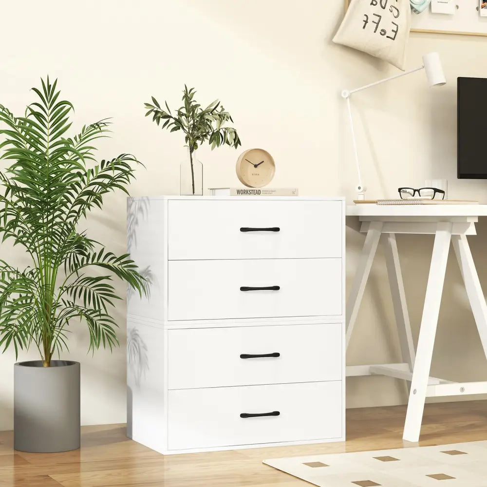 2-Drawer Stackable Horizontal Storage Cabinet Dresser Chest with Handles-White - White - Dressers & Chests