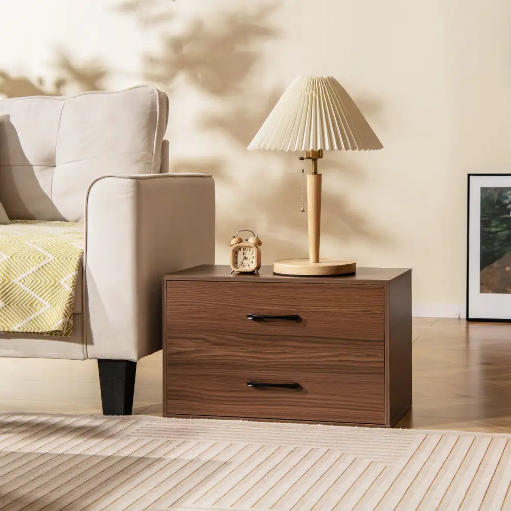 2-Drawer Stackable Horizontal Storage Cabinet Dresser Chest with Handles-Dark Brown Costway