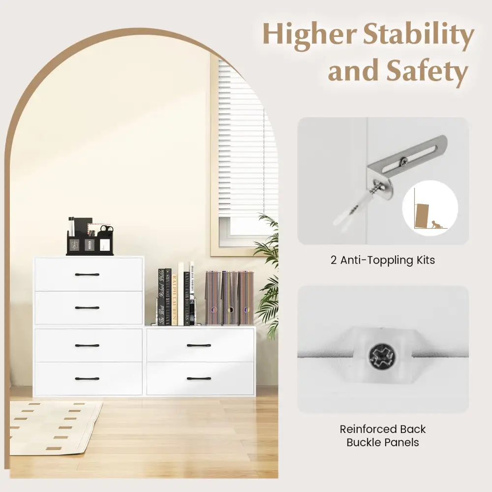 2-Drawer Stackable Horizontal Storage Cabinet Dresser Chest with Handles-White - White - Dressers & Chests