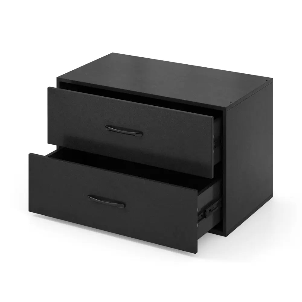 2-Drawer Stackable Horizontal Storage Cabinet Dresser Chest with Handles-Black - Black - Dressers & Chests