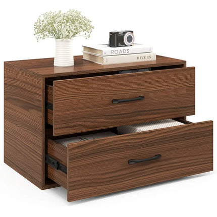 2-Drawer Stackable Horizontal Storage Cabinet Dresser Chest with Handles-Dark Brown Costway