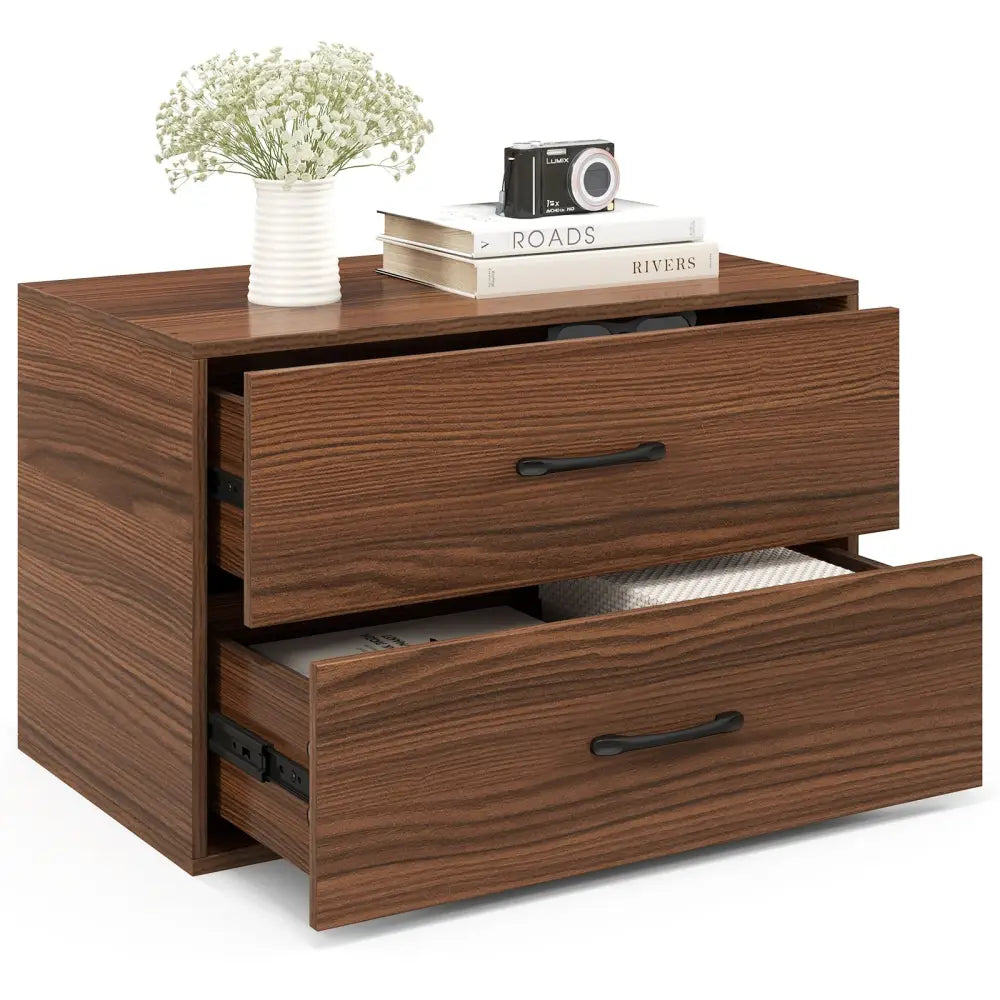 2-Drawer Stackable Horizontal Storage Cabinet Dresser Chest with Handles-Dark Brown Costway