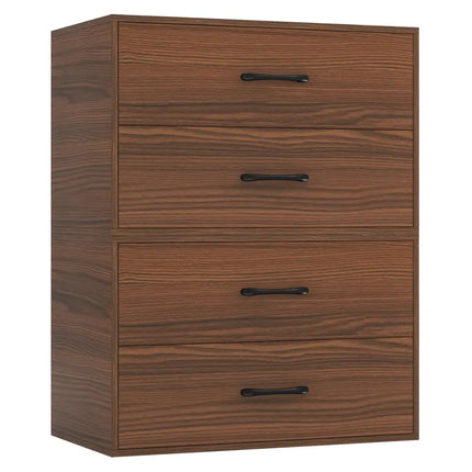 2-Drawer Stackable Horizontal Storage Cabinet Dresser Chest with Handles-Dark Brown Costway