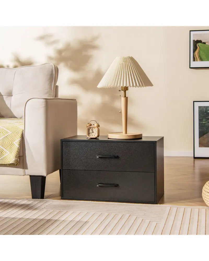 2-Drawer Stackable Horizontal Storage Cabinet Dresser Chest with Handles-Black - Black - Dressers & Chests