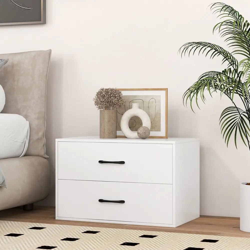 2-Drawer Stackable Horizontal Storage Cabinet Dresser Chest with Handles-White - White - Dressers & Chests