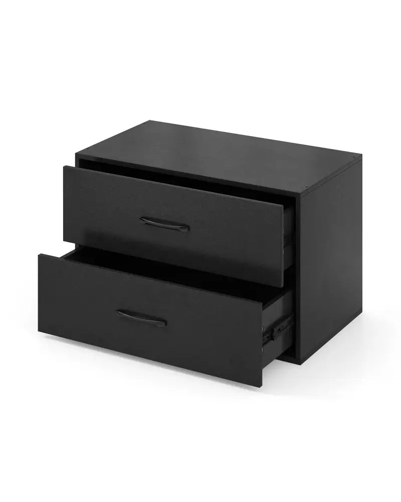 2-Drawer Stackable Horizontal Storage Cabinet Dresser Chest with Handles-Black - Black - Dressers & Chests