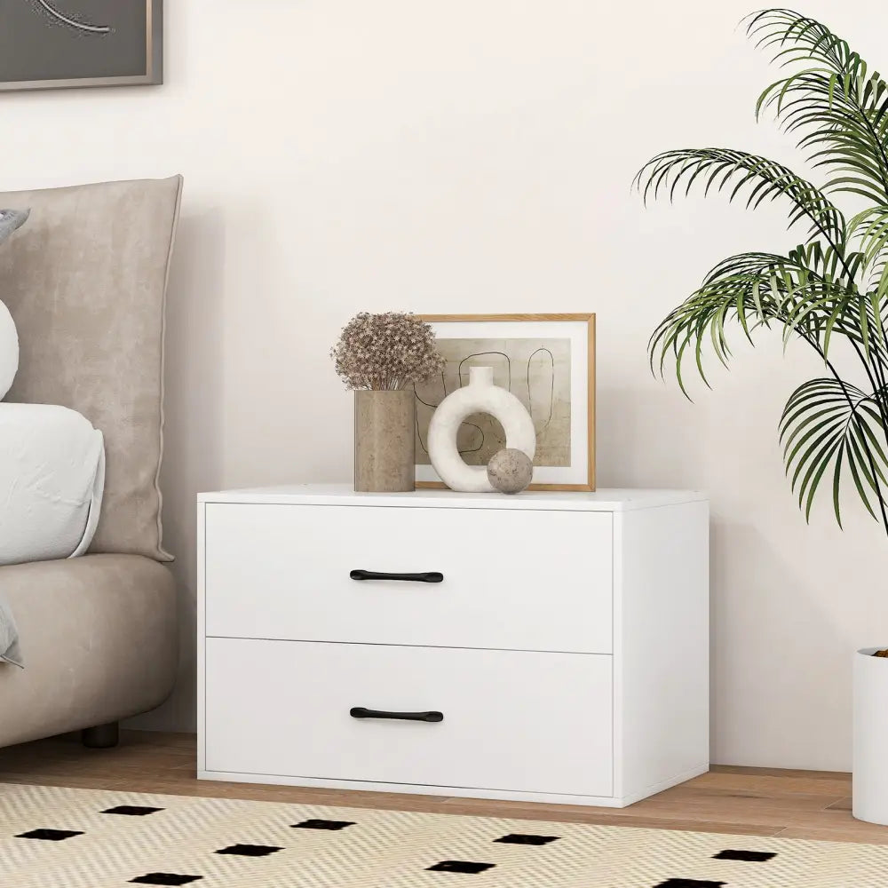 2-Drawer Stackable Horizontal Storage Cabinet Dresser Chest with Handles-White - White - Dressers & Chests