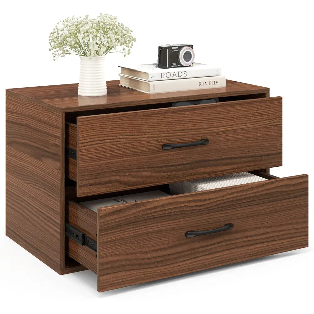 2-Drawer Stackable Horizontal Storage Cabinet Dresser Chest with Handles-Dark Brown - Dark Brown - Dressers & Chests