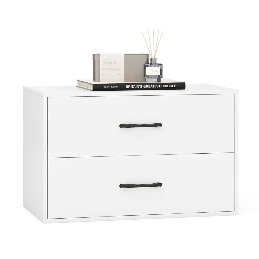 2-Drawer Stackable Horizontal Storage Cabinet Dresser Chest with Handles-White - White - Dressers & Chests