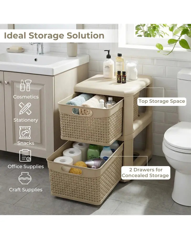 2-Drawer Storage Organizer with Wicker Patterns-Brown - Brown - Dressers & Chests