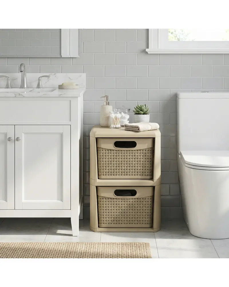 2-Drawer Storage Organizer with Wicker Patterns-Brown - Brown - Dressers & Chests