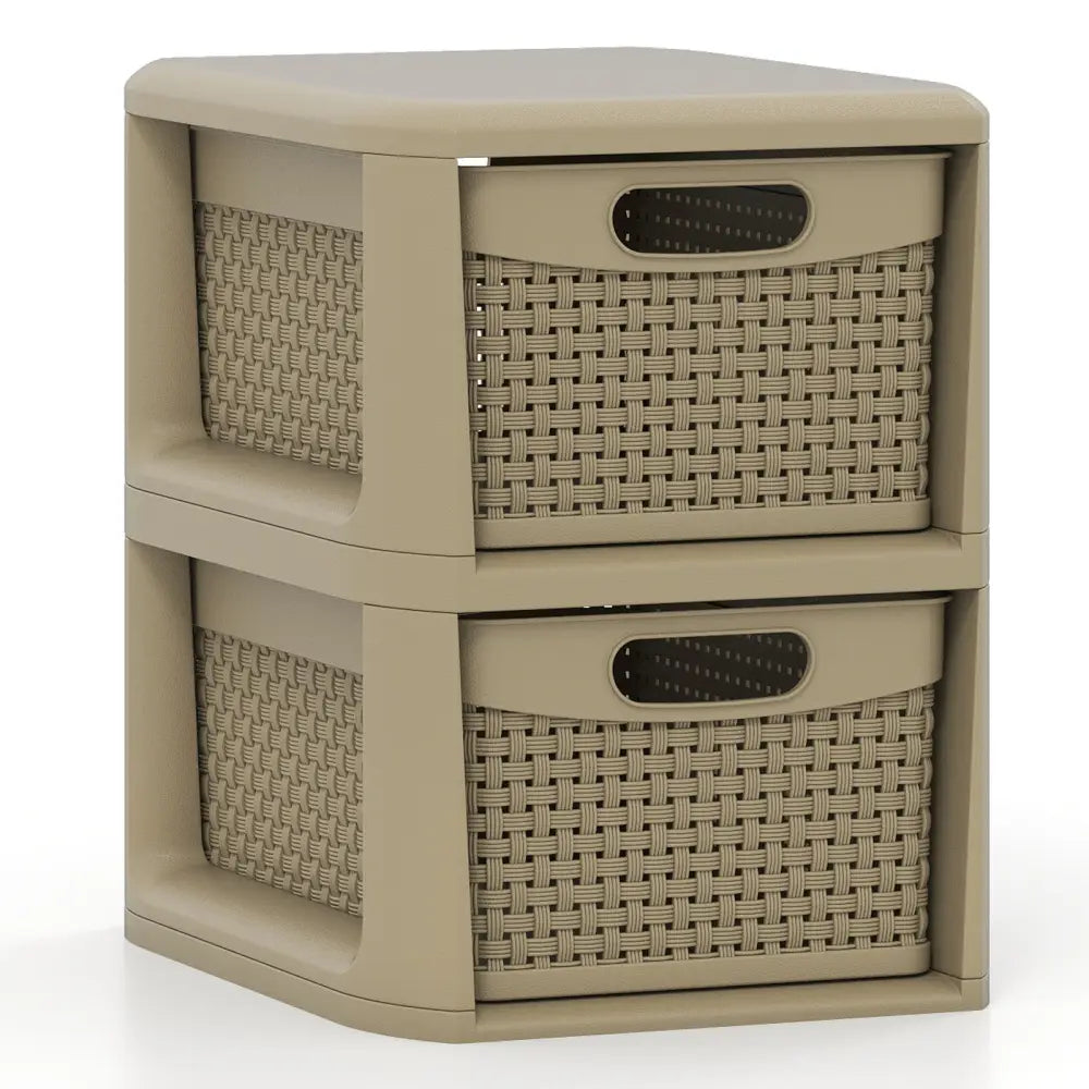 2-Drawer Storage Organizer with Wicker Patterns-Brown - Brown - Dressers & Chests