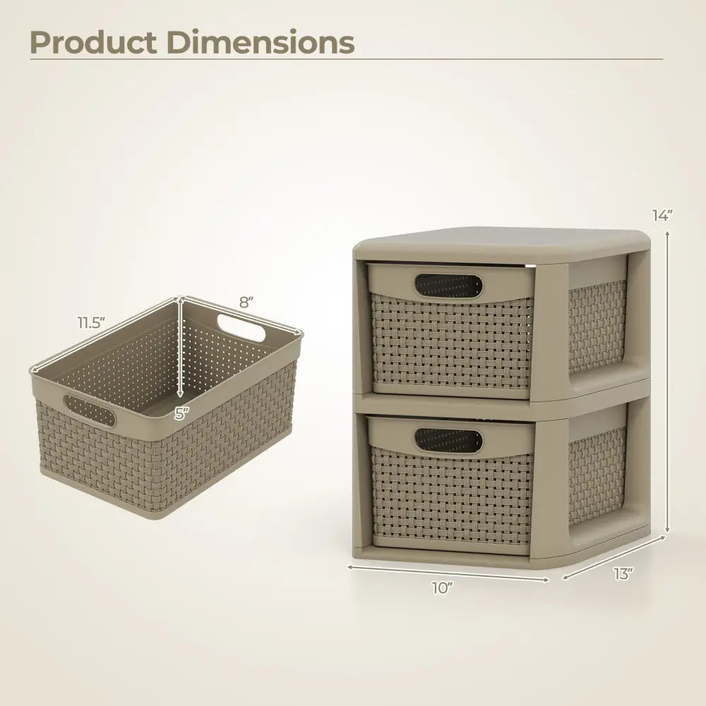 2-Drawer Storage Organizer with Wicker Patterns-Brown - Brown - Dressers & Chests