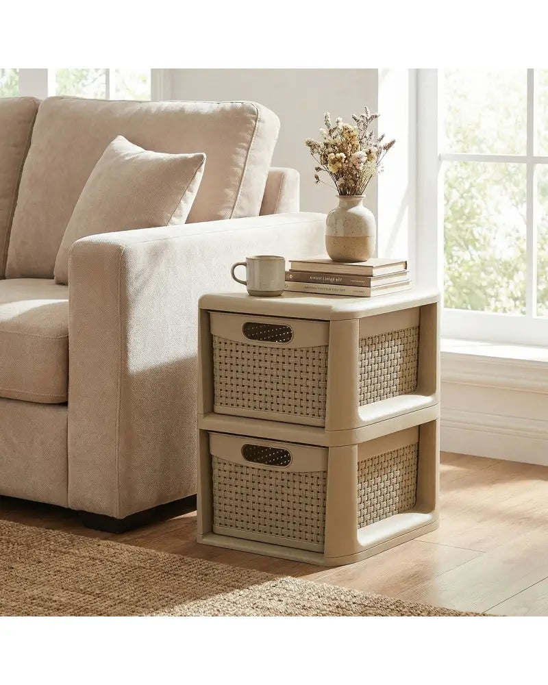 2-Drawer Storage Organizer with Wicker Patterns-Brown - Brown - Dressers & Chests
