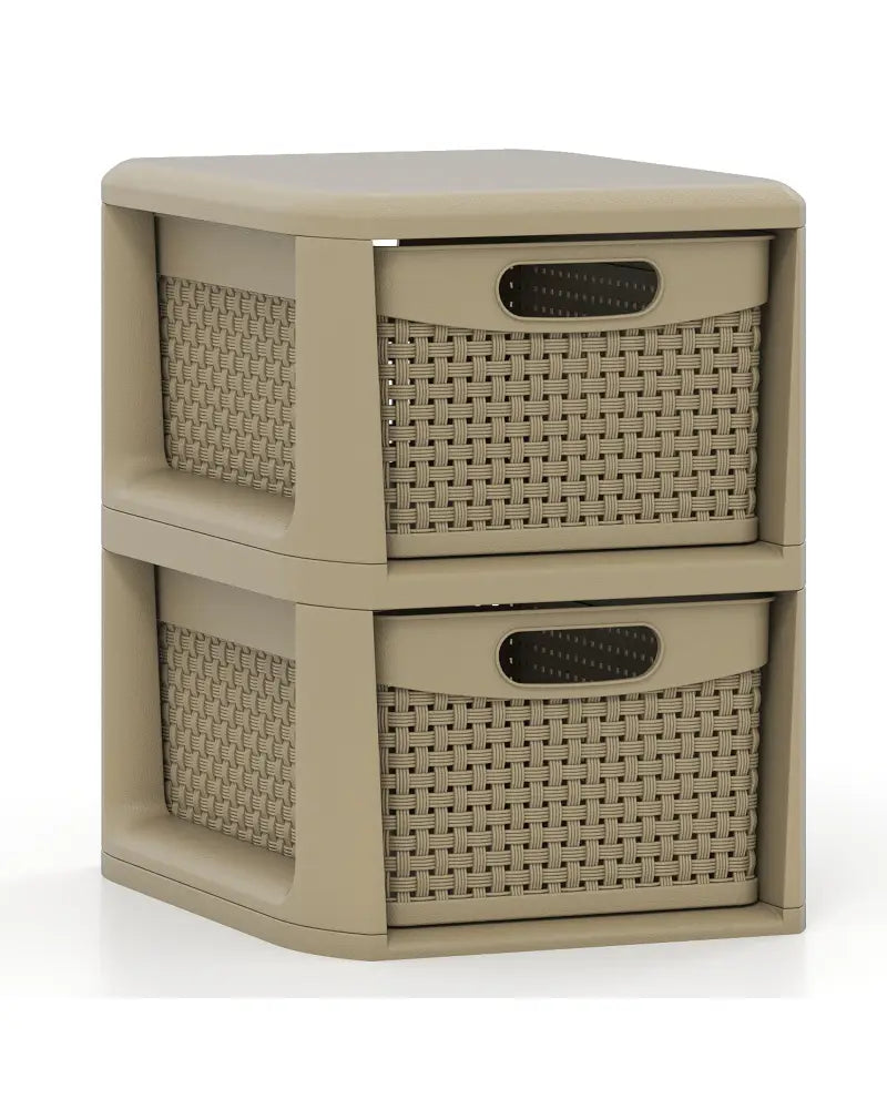 2-Drawer Storage Organizer with Wicker Patterns-Brown - Brown - Dressers & Chests