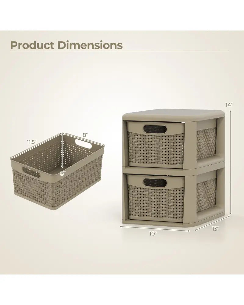 2-Drawer Storage Organizer with Wicker Patterns-Brown - Brown - Dressers & Chests