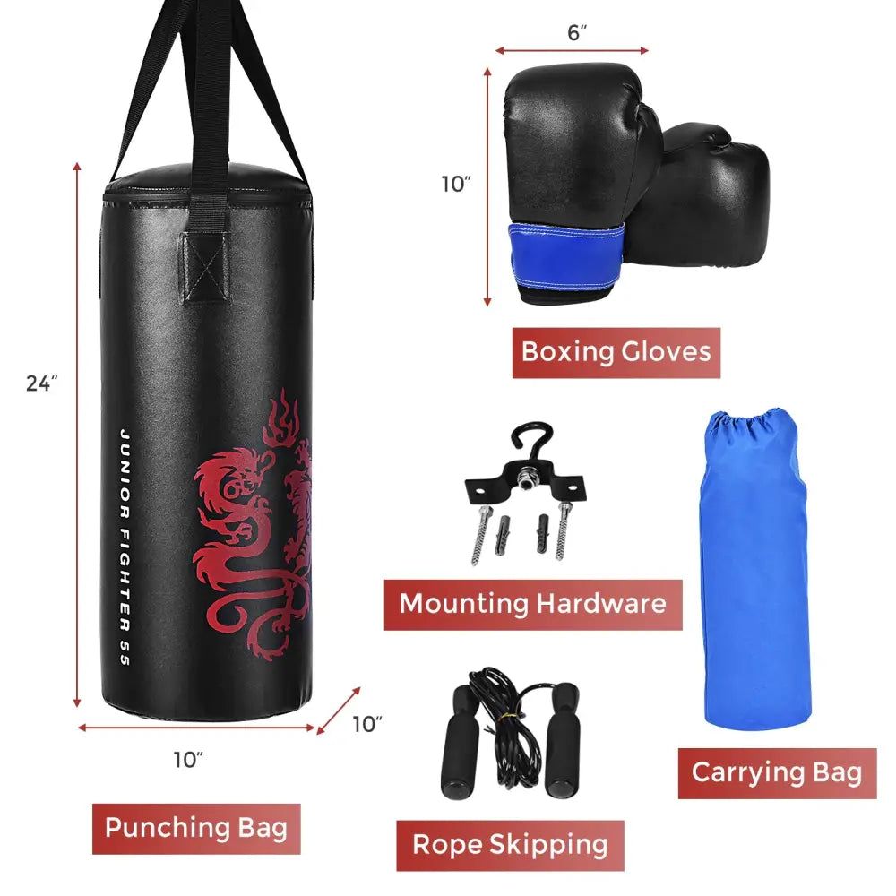 2 Feet Kids Gloves Skipping Rope Boxing Set - Black - Boxing & Martial Arts