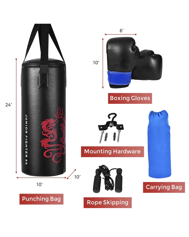 2 Feet Kids Gloves Skipping Rope Boxing Set - Black - Boxing & Martial Arts