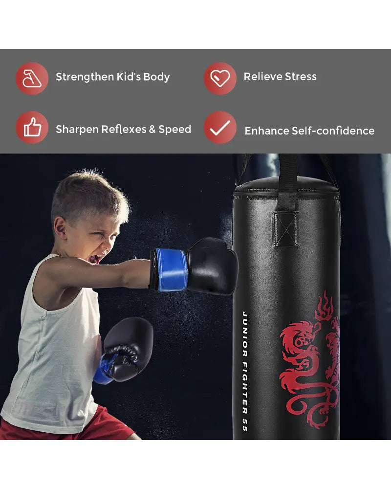 2 Feet Kids Gloves Skipping Rope Boxing Set - Black - Boxing & Martial Arts