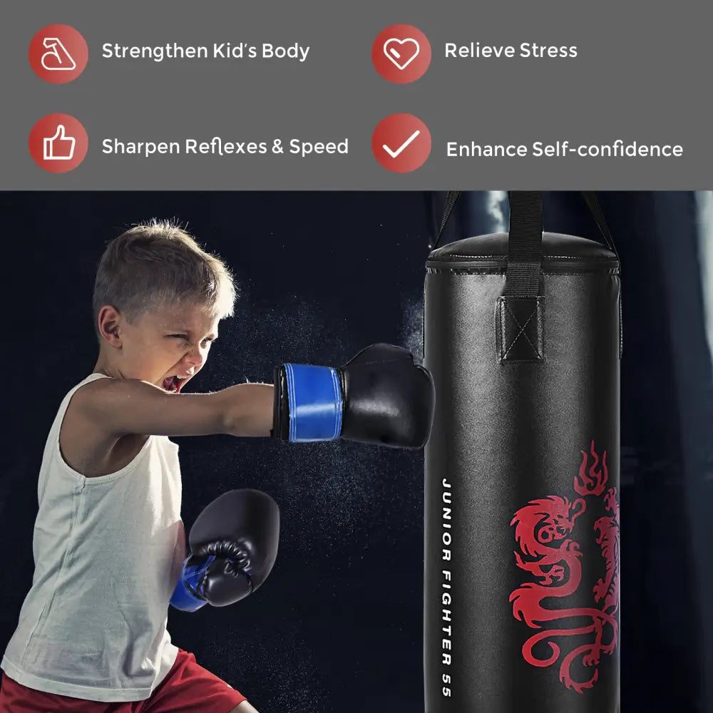 2 Feet Kids Gloves Skipping Rope Boxing Set - Black - Boxing & Martial Arts