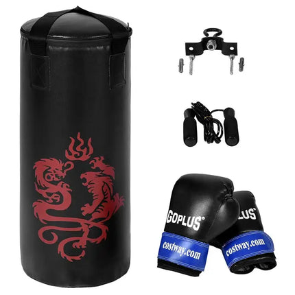 2 Feet Kids Gloves Skipping Rope Boxing Set - Black - Boxing & Martial Arts